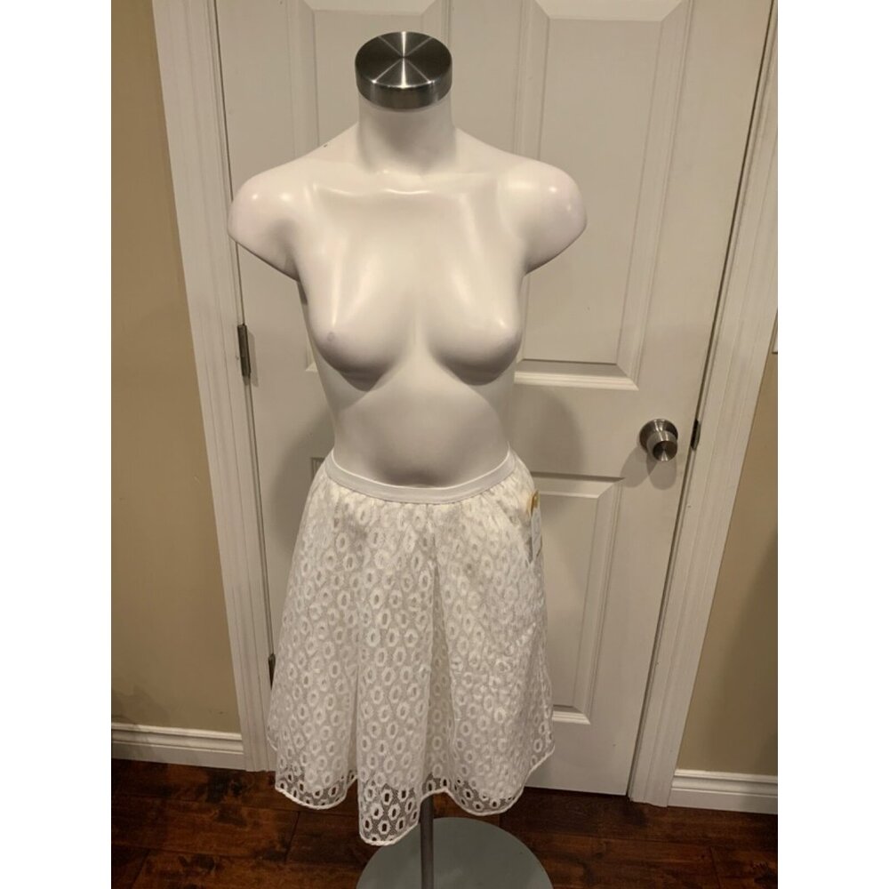 Maeve White Geometric Lace Overlay A-Line Skirt, Size 8